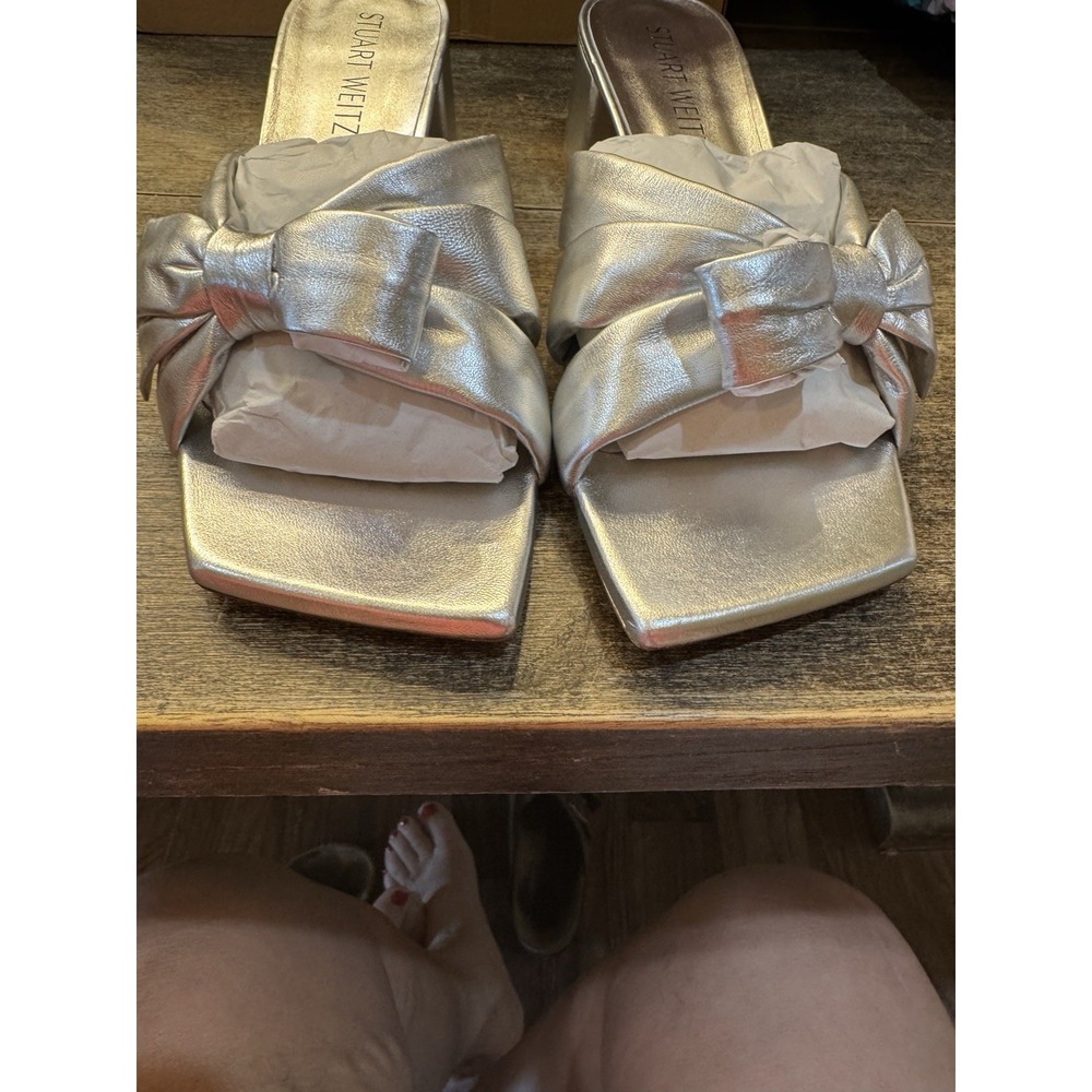 Stuart Weitzman Silver Bow Sandals - image 4